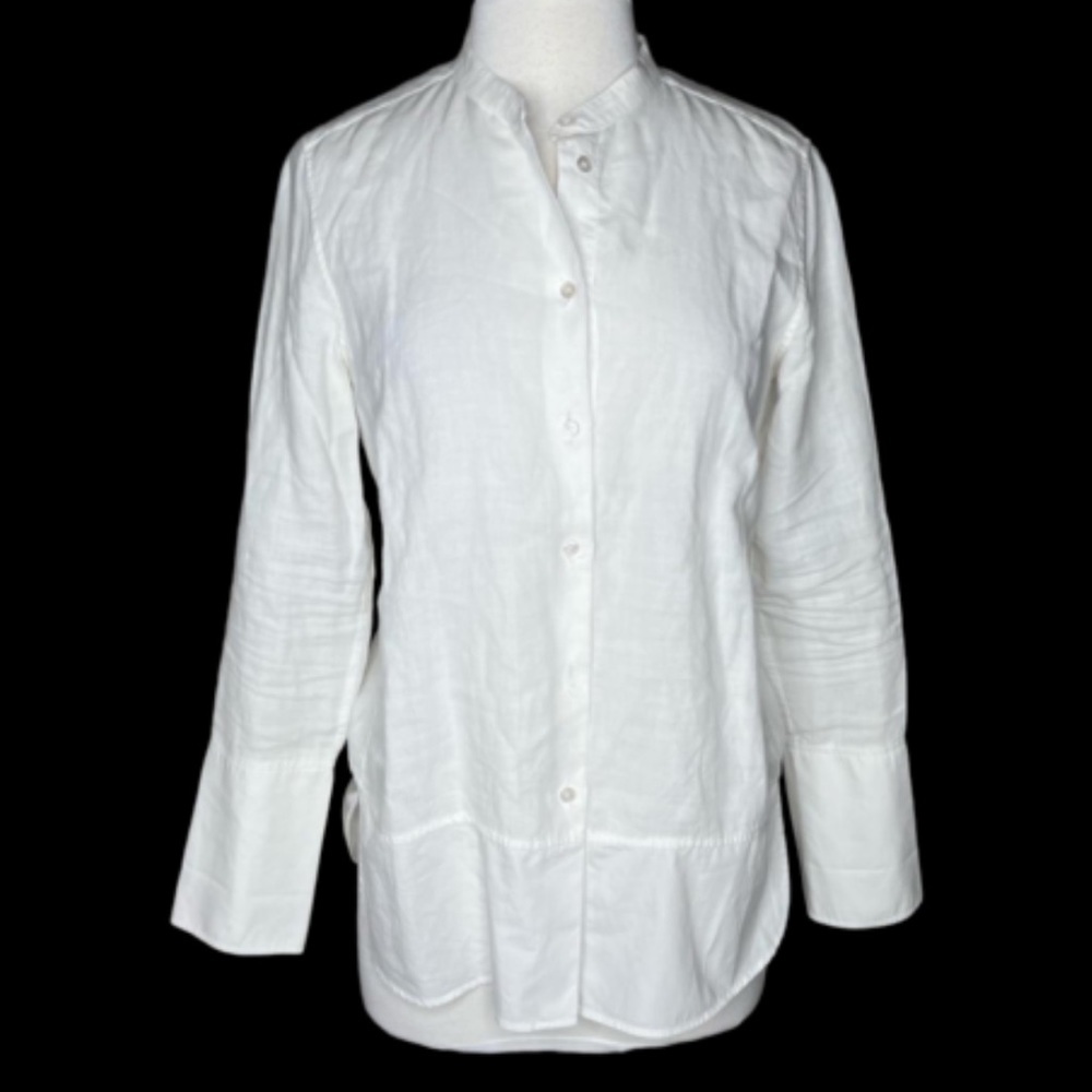 'S Max Mara Linen Cotton White Button Down Shirt Size 10
